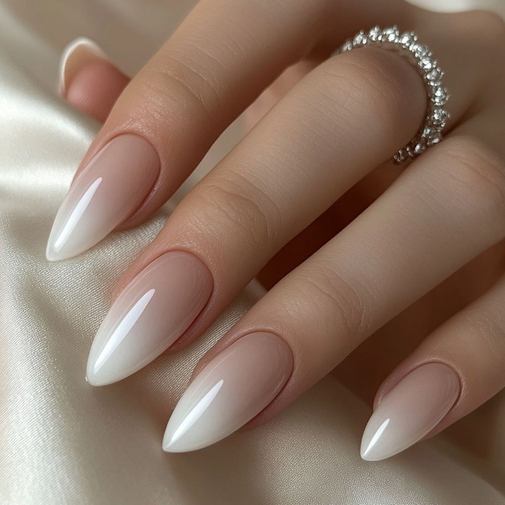 YICKYUE  -  24pcs French Almond Fake Nail Sweet Pink White Gradient False Nail Tips for Lady Women Wearable Ins Simple Korean Press on Nails