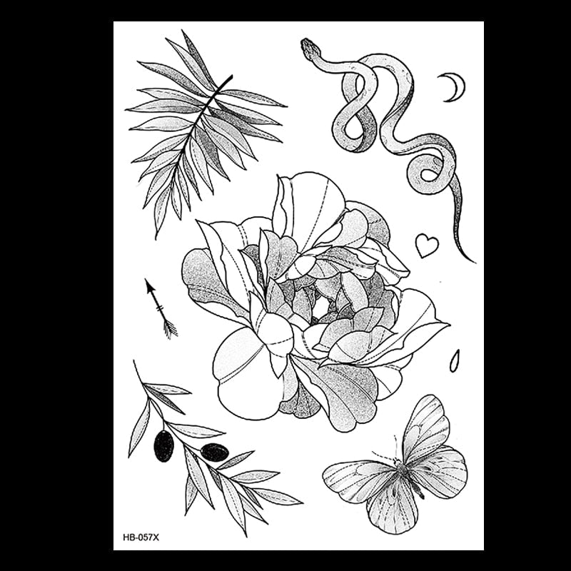 49 Designs Waterproof Temporary Black Sketchs Flowers Tattoo Stickers Flash Fake Body Tattoos for Women