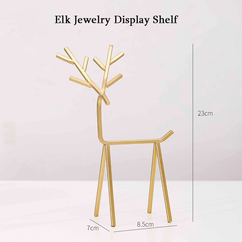 Luxury Metal Jewelry Organizer Stand Golden Elk Jewelry Showcase Storage Shelf Home Decor Nacklace Earrings Keychain Holder Rack
