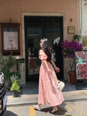 YICKYUE  -  French Gentle Square Collar Bubble Sleeve Vestidos Temperament Dress Female Robe Summer New Waist A-wave Long Dresses