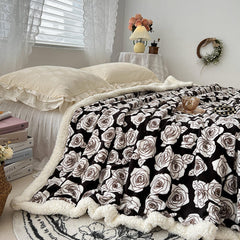Yickyue Nordic Pastoral Style Fleece Blanket Quilt Cover Dual-purpose Thick Warm Soft Sofa Throw Shawl Single Floral Blanket King Size