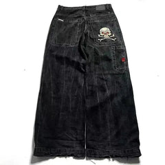 Hearujoy  90s Streetwear Skinny Jeans Men Y2k Graphic Human Skeleton Gray Embroidery Baggy Jeans Mens Womens Harajuku High Waisted Wide Trouser