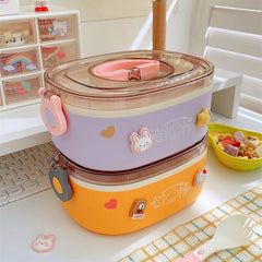 Kawaii Lunch Box for Girls Portable School Kids Plastic Picnic Bento Box Microwave Food Box with Lid Fruit Storage Container