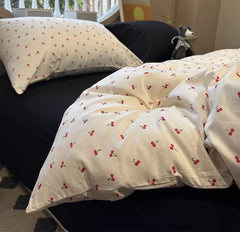 YICKYUE  Cute sweet cartoon cherry bedding set teen,twin full queen king lovely cotton home textile bed sheet pillow case quilt cover