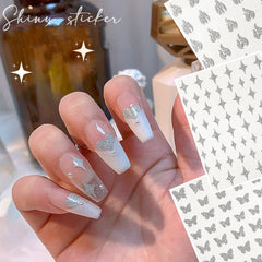 Y2K 5 Style Holographic Laser 3D Love Heart Bufferfly Cartoon Bear Star Awning Nail Stickers Adhesive DIY Manicure Decor 8*10mm