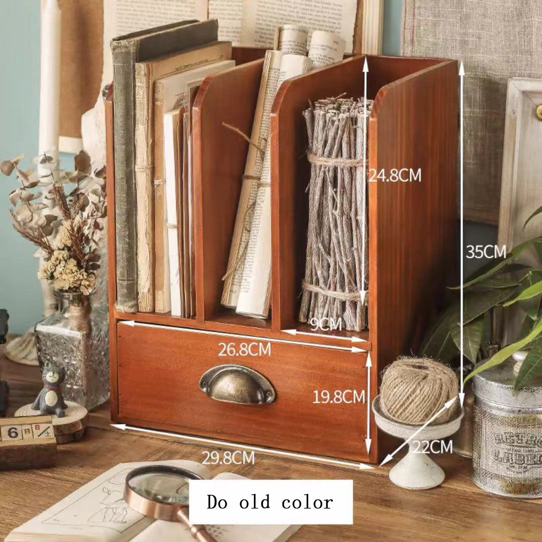 YICKYUE  -  Desktop Storage Box Frame Document Stationery Desk Book Storages Frames Household Drawer Wooden Home Decoration