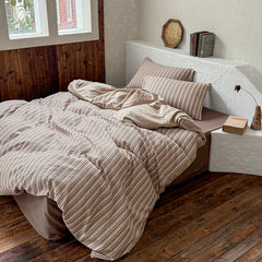 YICKYUE  -  Brown Stripe Bedding Set simple style For adults kids Brown pink Bed Sheet With Pillowcases 100% Cotton King Queen Full size