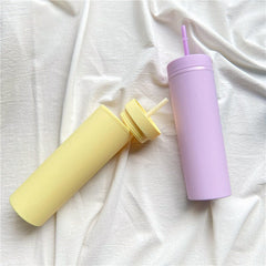 Ins Summer Cute Macaron Water Bottle With Straw Plastic Straw Cup Girl Milk Tea Coffee Cups Portable Cold Drink Water Bottle
