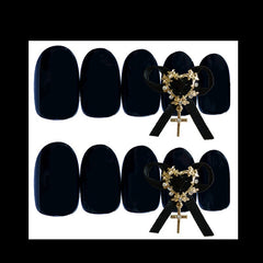 ENDRRFFLA 24pcs Black Gold Bow Banquet Fake Nails Full Covered Gorgeously Dressed Finished Nail Art 2022 Design New Decoration