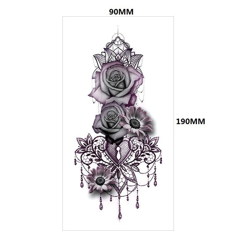 1pcs Purple Rose Tattoo Stickers Water Transfer Women Waist Girl Chest Body Art Temporary Tattoo Waterproof Flower Tatoos