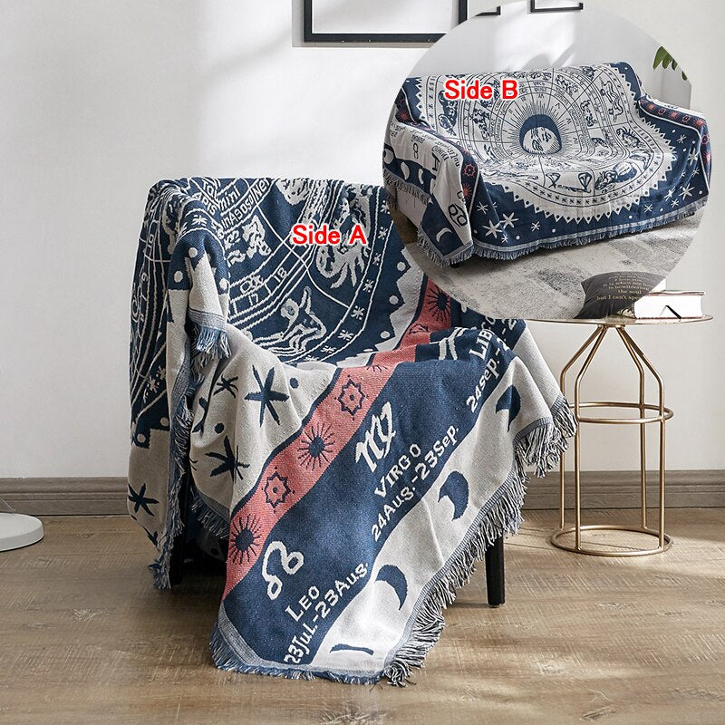 Europe Style Sofa Throw Blanket Cotton Thread Knitted Blanket With Tassel Geometry Bohemian Sofa Cover Bed Blanket 2 side Print