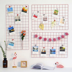 Iron Grid Art Photo Wall Metal Wire Board Mesh Panel Photo Displaying Frame Home Wall Decor Party Metal Shelf Postcards DIY Rack