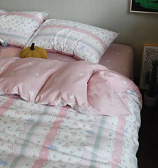 YICKYUE   -  Cute sweet pastoral flower bow pink bedding set,twin full queen kawaii cotton home textile bed sheet pillow case quilt cover
