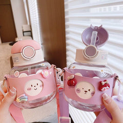 Kawaii Water Bottle With 3D Sticker Cute Milk Carton Drinking Bottle Children Water Cup Large Capacity Shaker Water Cup for Girl