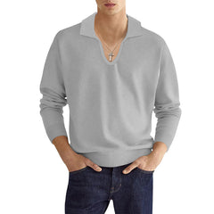 Hearujoy Autumn Men's Polo Shirt Solid Long Sleeve V-neck Breathable Tops Fashion Casual Polos Collar Tshirts Clothing For Men Streetwear