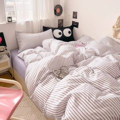Yickyue INS Blogger Bed Sheets Set Bedding Sets Stripes Duvet Cover Set Quilt Cover Quilt Sets Queen Size Comforter Sets Bed Linen