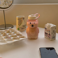 Korean Style Cute Cartoon Bear Double Lid Straw Cup Water Cup Girl Heart Summer Student Portable Plastic Cup Handy Cup
