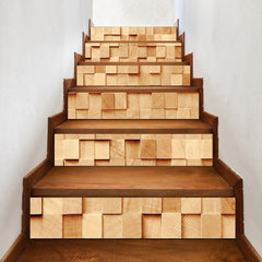 6Pcs/Set DIY Wood Cubic Decorative Stair Stickers Nordic Simple Waterproof Wall Stickers PVC Self-Adhesive Step Stickers
