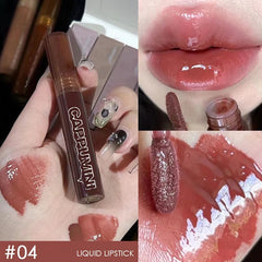 Yickyue Black Tea Brown Lip Gloss Mirror Transparent Glass Lip Glaze Lava Chocolate Liquid Lipstick Non-stick Makeup Lip Tint Cosmetic