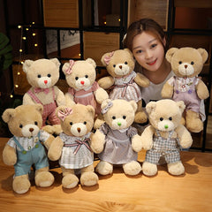 1pc 35cm Cute Vivid Couple Teddy Bear Plush Toys Lovely Bear with Clothes Pillow Nice Gift Lover Girls Kids Valentine's Gifts