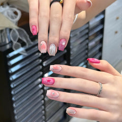 YICKYUE  -  10pcs Handmade Y2K Press On Nails Shiny Cat Eye Pink Star Blush Design Sweet Cool Fake Nails Wearable Nail Art Tips for Hot Girl