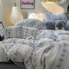 YICKYUE  -  Korean Flowers Bedding Comforter Set with Pillowcase bed sheet Single Full Size Bed Linen Duvet Cover Set Queen/King Double bed