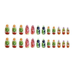 YICKYUE  -  24pcs Creative Fruit False Nails Summer Watermelon Pattern Press on Nails for Women Girl Wearable Almond Fake Nail Tips