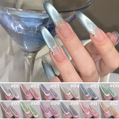 YICKYUE  -  1-12PCS 2025 new purple blue fine glitter glass bead magnetic cat eye nail polish glue, fashionable nail supplies supply