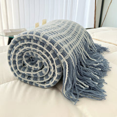 YICKYUE  -  Tassel Waffle Blanket for Beds Thread Blanket for Picnic Blue Towel Blanket for Sofa 130x170cm Blanket for Travel Plaids Sofa