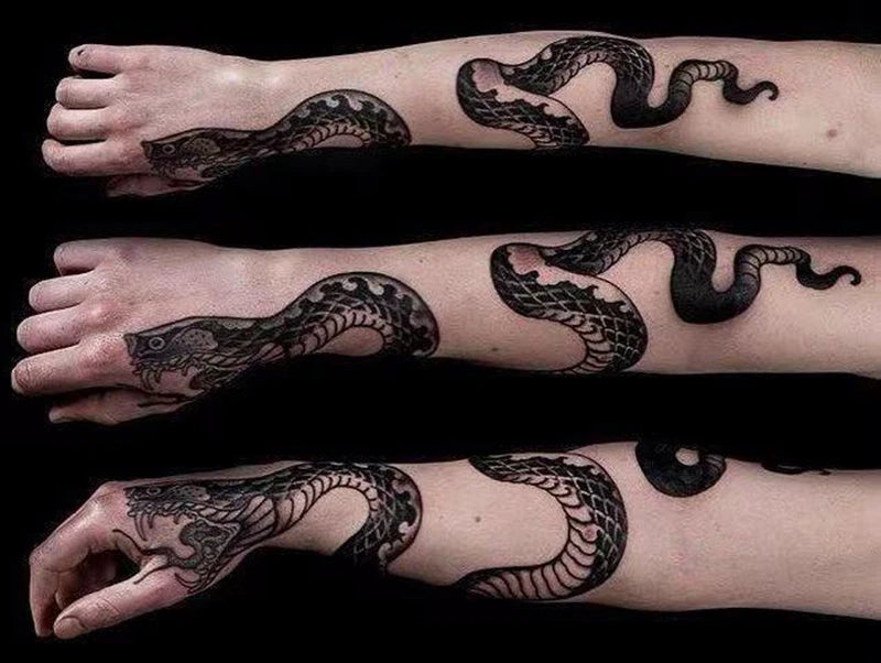 YICKYUE  -  Big Snake Tattoo Flower Arm Waterproof Tatouage Serpent Temporary Tattoo Fake Tattoo Faux Tatouage Black Back Hand Cool Adesivos