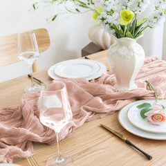 YICKYUE  -  10pcs Voile Cheesecloth Table Runner Wedding Semi-Sheer Gauze Dining Table Decoration for Party Banquet Arches Draping Fabric