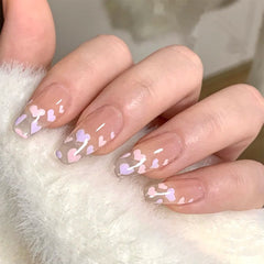 24Pcs/box wholesales Fake Nails French Heart Women Bride Flower Simple Design Artificial Nail tips full cover Acryle False Nails