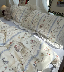 YICKYUE  -  Romantic rabbit flower bow blue bedding set,twin full queen king floral cotton home textile bed sheet pillow case quilt cover