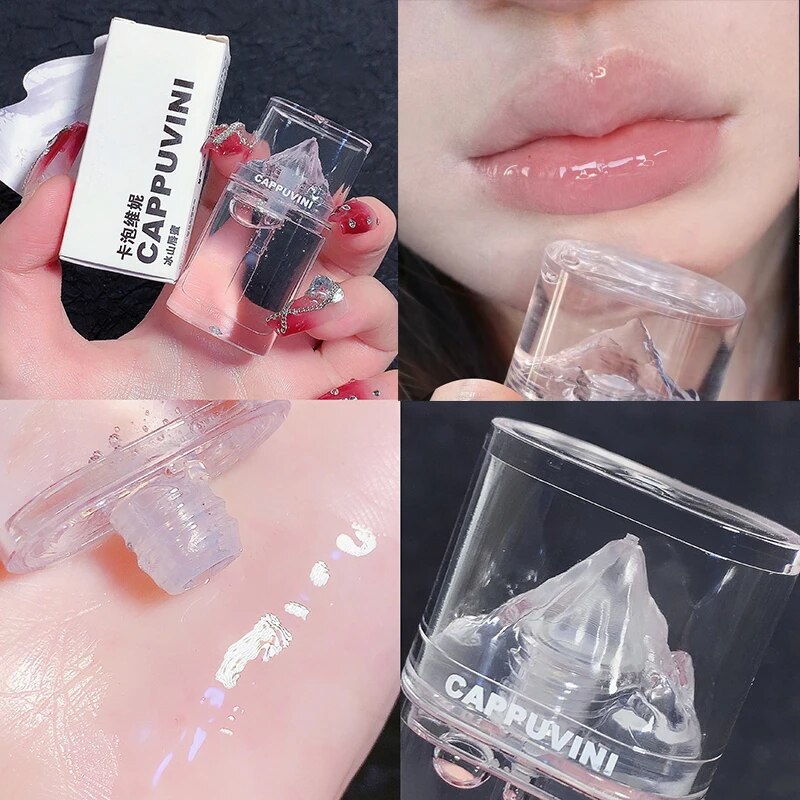 Yickyue Ice Crystal Jelly Moisturizing Lip Gloss Makeup Sexy Lip Oil Mirror Lip Plumper Pure Pink Lip Balm Clear Liquid Lipstick Lip Oil