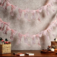 YICKYUE  12pcs Elegant Pink Bow Garland - Princess-themed Party Decorations for Birthdays, Valentines and Weddings - Polyester Fabric, No Power, No Feathers, Perfect for Shelves, Wall and Background Decorations, Princess Party