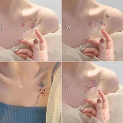 YICKYUE  -  4pc Sexy Butterfly Rose Tattoo Sticker Waterproof Collarbone English Pink Sweet Girl Art Fake Temporary Lasting Tattoo Tatuajes