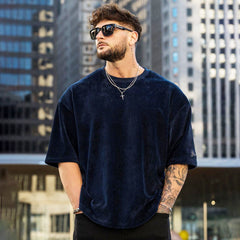 Hearujoy New Fashion Ribbed Sports T-Shirts Mens Letter Embroidery Short Sleeve O Neck Tee Top Summer Casual Loose Tshirt Streetwear Male