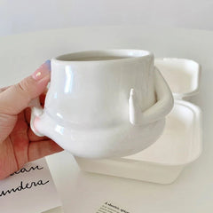 YICKYUE  -  Kawaii Ceramic Mug Cute Pinch Belly Coffee Cup Milk Tea Water Cups Creative Buddha Cup Mug Gift Porcelain Drinking Coffee Mugs