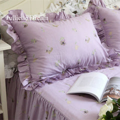 Hot Purple flower Printed bedding set Garden ruffle duvet cover set bed sheet bed clothes king size bedding set bed comforter