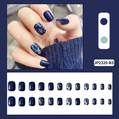 Christmas Deer Design with Glue False Nails Short Fashion Graffiti Leopard Square Fake Nails press on nail Sticker on nail Art