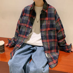 YICKYUE  -  Autumn Long Sleeved Shirt Men Fashion Oversized Plaid Shirt Men Streetwear Korean Loose Casual Shirts Mens Large Size M-5XL