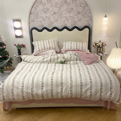YICKYUE  -  Vintage Countryside Floral Lace Ruffles Duvet Cover Set, Pillowcases with Bed Sheet, Fitted Sheet, Girls Bedding Set