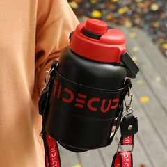 1100ml Portable Outdoor Sport Vacuum Flask Double Stainless Steel Thermos Mug With Straw Climbing Camping Travel Thermal Bottle