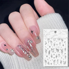 Yickyue Holographic Butterfly Nail Art Stickers Silver Metal Aurora Effect Laser Stars Sliders for Nails 3D Adhesive Decal Manicure