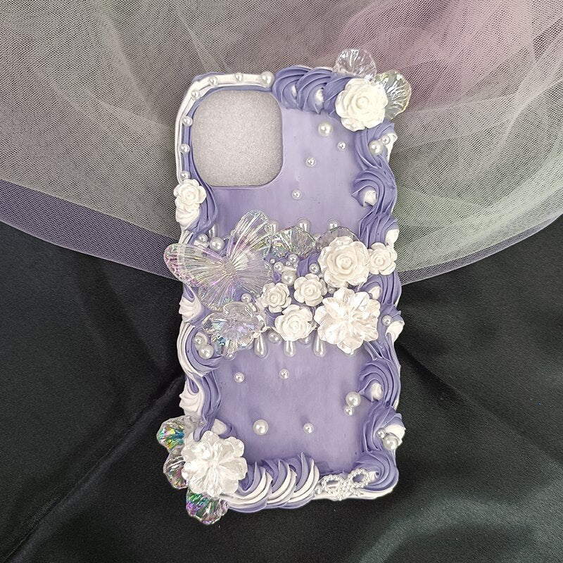 Handmade Customized Case For Samsung Galaxy S21 FE DIY Phone Cover S22ultra Bowknot Flower bling pearl cream shell S20 Girl gift