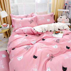 Yickyue Ins cartoon student dormitory three piece set 1.5 four piece set cute kitty bedding home decoration sheet. bedspreads queen