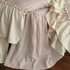 YICKYUE  -  Vintage Floral Embroidery Ruffles Bedding Set Pure Cotton Double Layer Crinkle Yarn Duvet Cover Bed Sheet Bed Skirt Pillowcases