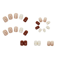 24pcs/box Detachable Fake Nails Set Nude Smudge Full Nail Art Tips Beauty Nail Artificial False Nails Tips With Wearing Tools