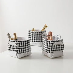 Shoe Cabinet Entrance Key Desktop Storage Box PU Leather Houndstooth Cosmetics Brush Lipstick Jewelry Storage Sundries Basket