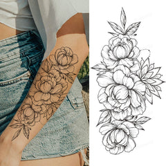YICKYUE  -  Fashion Waterproof Fake Tattoo Sticker Various Easy To Use Temporary Tattoos Black And White Sketch Flowers Tattoo Body Art